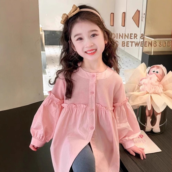 Dievčenské tričko s dlhým rukávom, jarné a jesenné tričko s nafúknutými rukávmi, jarný a jesenný top, dámske detské módne tričko v západnom štýle, kórejský štýl, jesenné tričko