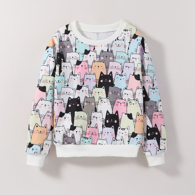 Пролетен суитшърт за момичета, ново европейско и американско трансгранично пролетно и есенно палто за момичета, малко Meow Mi с дълъг ръкав, връхно облекло, най-добро разпространение