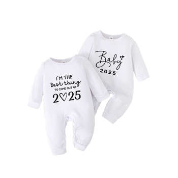 Βρεφική φόρμα δύο τεμαχίων \'Baby 2025\' με τυπωμένα γράμματα για αγόρια και κορίτσια, μαλακή φόρμα αναρρίχησης με μακριά μανίκια
