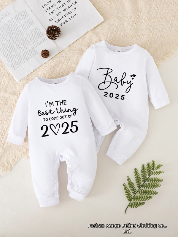 Dvojdielny detský overal s potlačou písmen „Baby 2025“ pre chlapcov a dievčatá, mäkký lezecký overal s dlhým rukávom