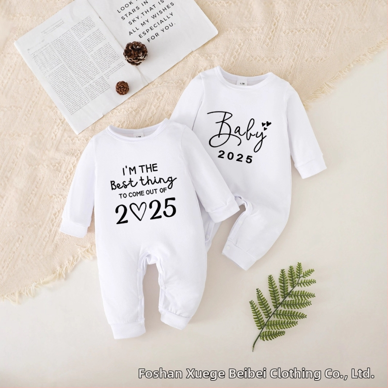 Dvojdielny detský overal s potlačou písmen „Baby 2025“ pre chlapcov a dievčatá, mäkký lezecký overal s dlhým rukávom