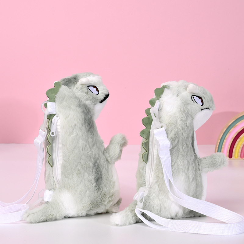 Armas tikandiga dinosauruskott, armas plush-mänguasja seljakott, uus stiil, topeltõlaga kott, unisex haaramismasinaga nukk, topeltõlaga seljakott