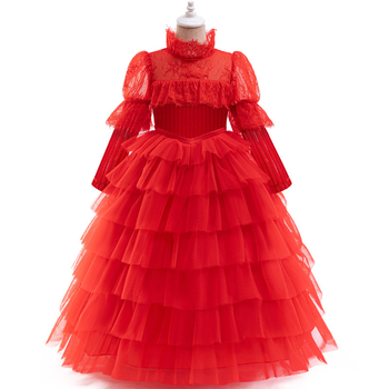 Halloween Beetle Juice 2 Παιδικό Φόρεμα Φόρεμα Σκηνικής Παράστασης Κορίτσι Πριγκίπισσα Φόρεμα Κόκκινο Νυφικό με Μακρυμάνικο