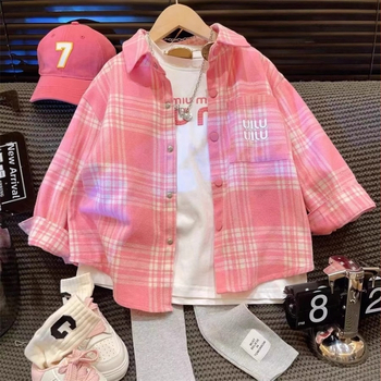 Djevojački kaput 2024. Nova proljetna odjeća Dječja internetska odjeća u stranom stilu, moderna duga majica, proljetna odjeća za djevojčice u internetskoj odjeći u slavlju