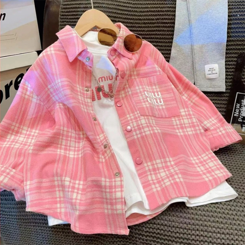 Djevojački kaput 2024. Nova proljetna odjeća Dječja internetska odjeća u stranom stilu, moderna duga majica, proljetna odjeća za djevojčice u internetskoj odjeći u slavlju