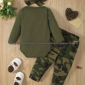 Χαριτωμένα ανδρικά και γυναικεία βρεφικά ρούχα με μακριά μανίκια και γράμματα σε χρώμα στρατού, καμουφλάζ, μακρυμάνικο τοπ, τριών τεμαχίων, άνετα
