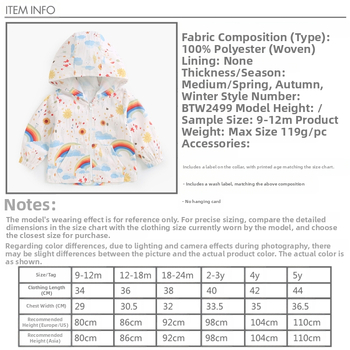 Παιδικό παλτό Φθινόπωρο και Χειμώνας Παιδικό αντιανεμικό παλτό με κουκούλα Βρεφικό μπλουζάκι με κινούμενα σχέδια και ουράνιο τόξο Άνοιξη και Φθινόπωρο Έξοδος