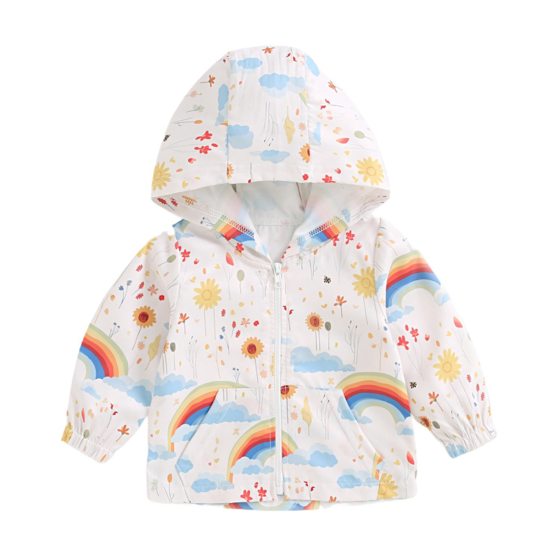 Παιδικό παλτό Φθινόπωρο και Χειμώνας Παιδικό αντιανεμικό παλτό με κουκούλα Βρεφικό μπλουζάκι με κινούμενα σχέδια και ουράνιο τόξο Άνοιξη και Φθινόπωρο Έξοδος