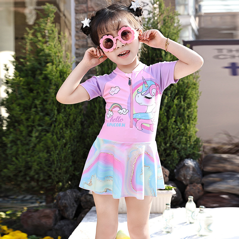 Laste ujumistrikoo väikesele tüdrukule 2024 uus ühes tükis kleit lukuga armas printsess stiilis professionaalne reisikleit