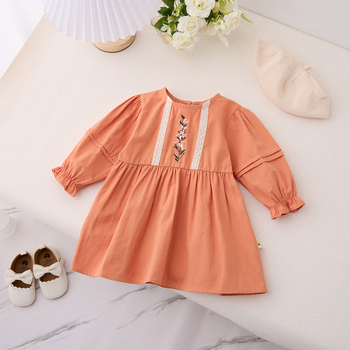 Nova korejska djevojačka haljina s dugim rukavima, vezena haljina za djevojčice u jednoj boji, mekana široka haljina, haljina princeze