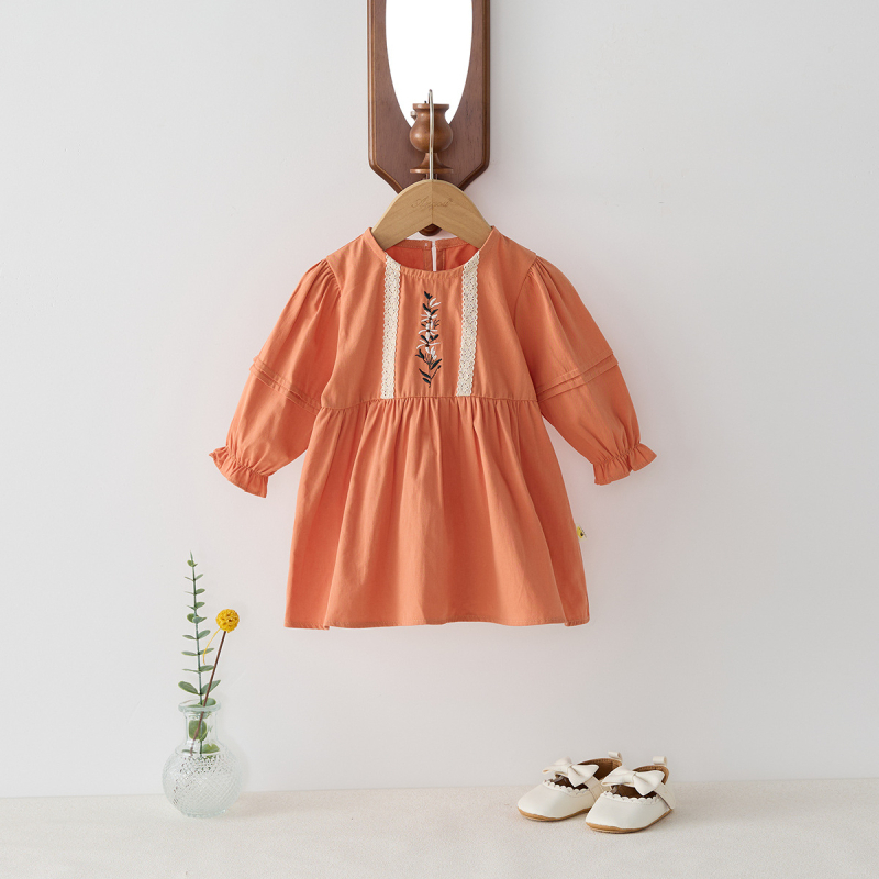 Nova korejska djevojačka haljina s dugim rukavima, vezena haljina za djevojčice u jednoj boji, mekana široka haljina, haljina princeze