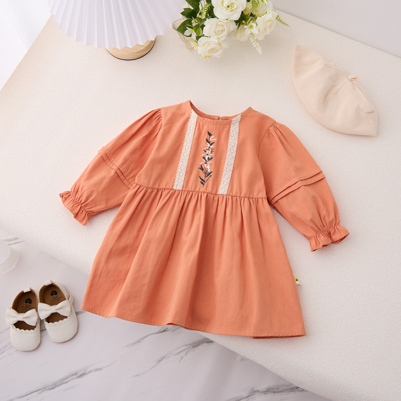 Nova korejska djevojačka haljina s dugim rukavima, vezena haljina za djevojčice u jednoj boji, mekana široka haljina, haljina princeze