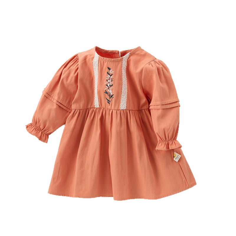 Nova korejska djevojačka haljina s dugim rukavima, vezena haljina za djevojčice u jednoj boji, mekana široka haljina, haljina princeze