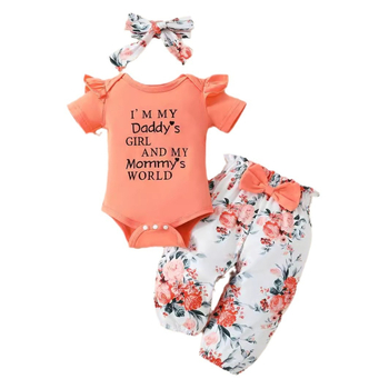 Odijelo za bebe i djecu iz kolekcije Cross-border 2024, harem hlače kratkih rukava s cvjetnim printom i trakom za glavu