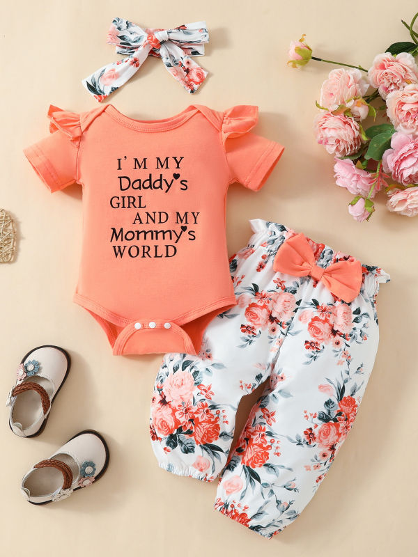 Odijelo za bebe i djecu iz kolekcije Cross-border 2024, harem hlače kratkih rukava s cvjetnim printom i trakom za glavu