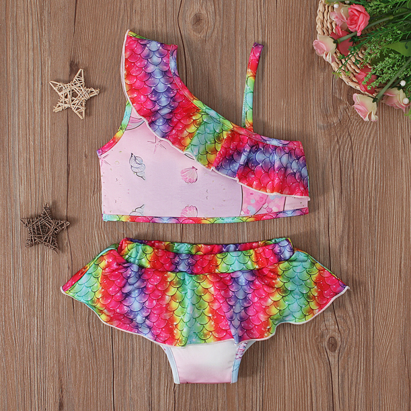 Európske a americké detské plavky so zahraničným obchodom, letné rybie šupiny, dievčenské rozdeľovacie plavky