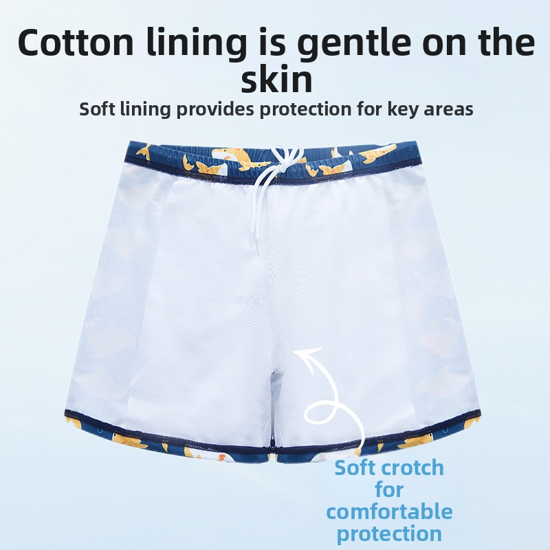 Detské plavky s kreslenou potlačou delfínov, rozparkový štýl, chlapčenské plavky pre stredné a veľké deti, detské plavky na sklade