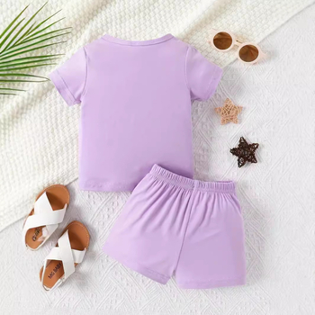 Letný sveter s okrúhlym výstrihom pre dievčatká s kreslenými košíčkami a krátkym rukávom, šortky a oblek Cezhraničné INS pre dievčatká