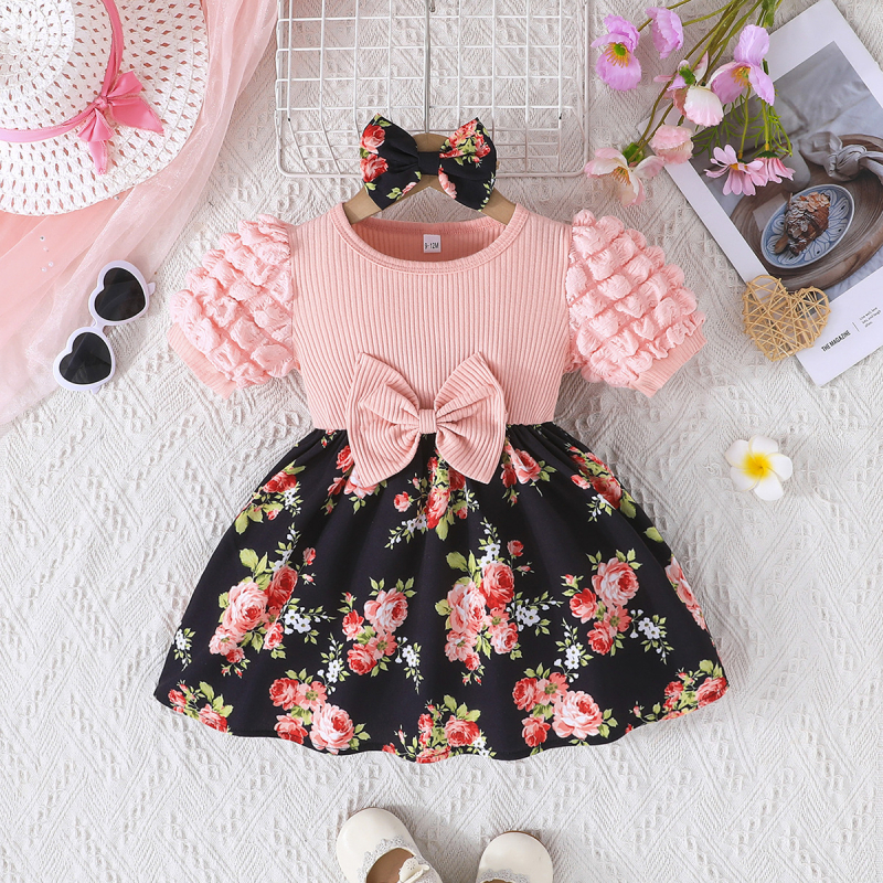 Slatka djevojčica s mašnom, ukrasna cvjetna haljina s turbanom, europski i američki prekogranični ljetni novi stil 2025.