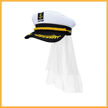 KAPTEIŅA līgavas ballītes tumši zila cepure tukša plīvura cepure kleita KOSPLEJS vecmeitu ballītes dekorēšana