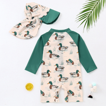 Παιδικό Μαγιό Ολόσωμο Μαγιό με Κινούμενα Σχέδια και Πάπια Μελάνι, Ολόσωμο Μαγιό με Φερμουάρ, Σκουφάκι Κολύμβησης για Νήπια