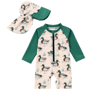 Παιδικό Μαγιό Ολόσωμο Μαγιό με Κινούμενα Σχέδια και Πάπια Μελάνι, Ολόσωμο Μαγιό με Φερμουάρ, Σκουφάκι Κολύμβησης για Νήπια