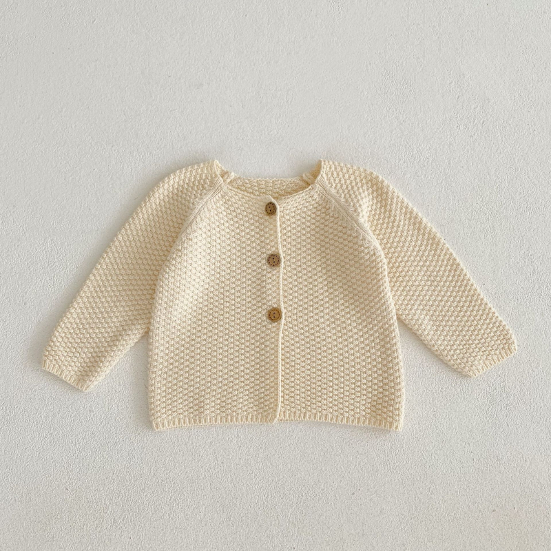 Proljetni i jesenski višenamjenski pleteni pamučni kardigan s dugim rukavima za dječake i djevojčice, dječji kaput s okruglim izrezom od kukuruznog zrna