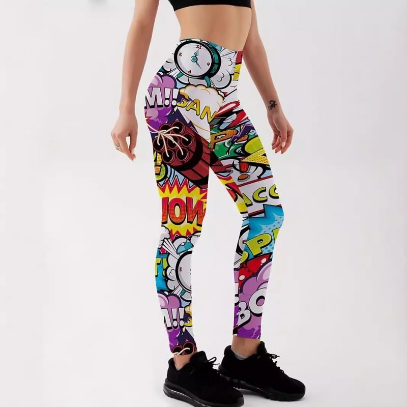 2024 Nové európske a americké cezhraničné potlačené farebné jogové nohavice Dámske športové bežecké fitness nohavice na zdvíhanie bokov, úzke nohavice