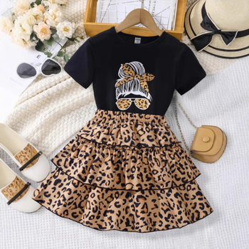 Dievčenské módne tričko s potlačou, šifónové trojvrstvové šaty s krátkym rukávom a novou potlačou, horúce dievčenské šaty