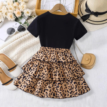 Dievčenské módne tričko s potlačou, šifónové trojvrstvové šaty s krátkym rukávom a novou potlačou, horúce dievčenské šaty