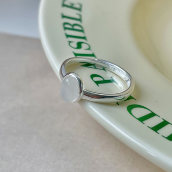 Δαχτυλίδι Saiina Real Shot από ασήμι 925, λευκό χαλκηδόνιο, γυναικείο οβάλ σε κορεατικό στιλ, με σχέδιο προσαρμογής ιδιοσυγκρασίας, About Warming