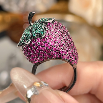 Υπερβολικό ανοιχτό δαχτυλίδι φράουλα κοσμήματα μαύρο χρυσό πολύχρωμο θησαυρό μόδας γυναικών πολυτελείας ευρωπαϊκό και αμερικανικό στυλ υψηλής ποιότητας χονδρικής πώλησης προϊόντων