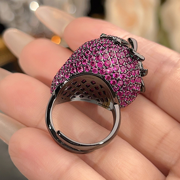 Υπερβολικό ανοιχτό δαχτυλίδι φράουλα κοσμήματα μαύρο χρυσό πολύχρωμο θησαυρό μόδας γυναικών πολυτελείας ευρωπαϊκό και αμερικανικό στυλ υψηλής ποιότητας χονδρικής πώλησης προϊόντων