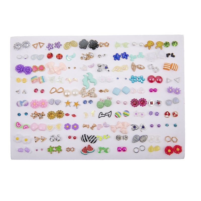 Euroopa ja Ameerika Ühendriikide piiriülesed 100 paari moekaid värvilisi vaigust kõrvarõngaid, loomingulised, kõik sobivad segatud plastnõelaga kõrvarõngad, mis sobivad hulgimüügiks