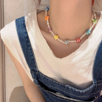 Nova ogrlica s geometrijskom glazurom u korejskom stilu, u boji slatkiša, sa zvijezdama i perlicama, slatka, univerzalna ogrlica s ključnom kosti, ogrlica...