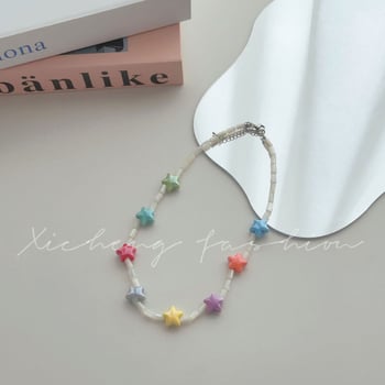 Nova ogrlica s geometrijskom glazurom u korejskom stilu, u boji slatkiša, sa zvijezdama i perlicama, slatka, univerzalna ogrlica s ključnom kosti, ogrlica...