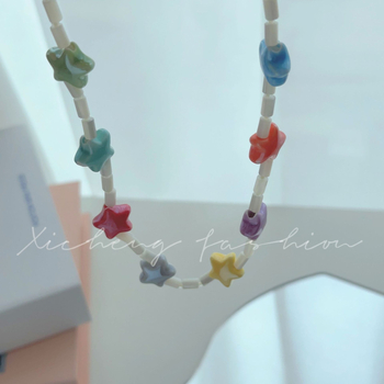Nova ogrlica s geometrijskom glazurom u korejskom stilu, u boji slatkiša, sa zvijezdama i perlicama, slatka, univerzalna ogrlica s ključnom kosti, ogrlica...