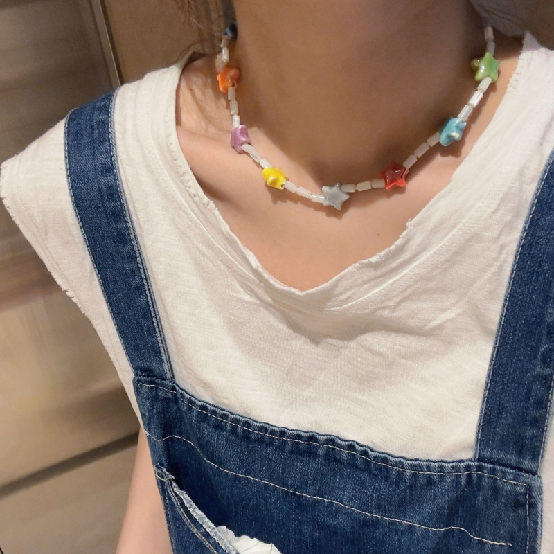 Nova ogrlica s geometrijskom glazurom u korejskom stilu, u boji slatkiša, sa zvijezdama i perlicama, slatka, univerzalna ogrlica s ključnom kosti, ogrlica...