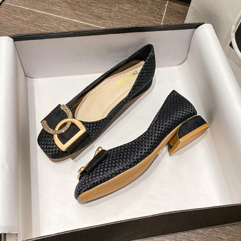 Γυναικεία φλατ παπούτσια σε στυλ τουίντ, άνοιξη 20121, νέα παπούτσια για όλο το χρόνο, με τετράγωνη μύτη, μεσαίο τακούνι και ρηχό στόμα, μεγάλα μεγέθη 41-43, μικρό μέγεθος