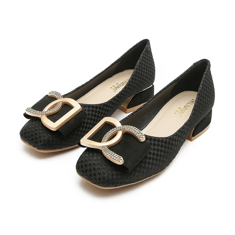 Dámske balerínky v tvídovom štýle 20121, jarné nové, celoročné topánky, hranatá špička, stredný podpätok, plytký výstrih, veľká veľkosť 41-43, malá veľkosť