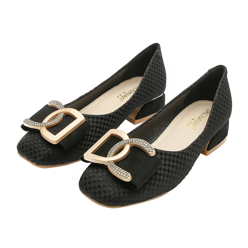 Dámske balerínky v tvídovom štýle 20121, jarné nové, celoročné topánky, hranatá špička, stredný podpätok, plytký výstrih, veľká veľkosť 41-43, malá veľkosť