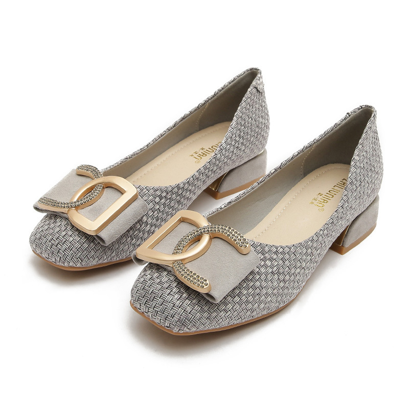Dámske balerínky v tvídovom štýle 20121, jarné nové, celoročné topánky, hranatá špička, stredný podpätok, plytký výstrih, veľká veľkosť 41-43, malá veľkosť