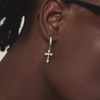 Σκουλαρίκια με σταυρό ζιργκόν για αγόρια, χιπ-χοπ μόδα, σχέδιο, αισθητική, νέα, niche, μονά σκουλαρίκια