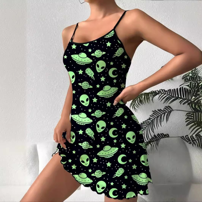 2025 m. „AliExpress“ nauji „Alien“ moteriški berankoviai naktinukai, europietiški ir amerikietiški namų drabužiai, pižamos, kostiuminės pižamos