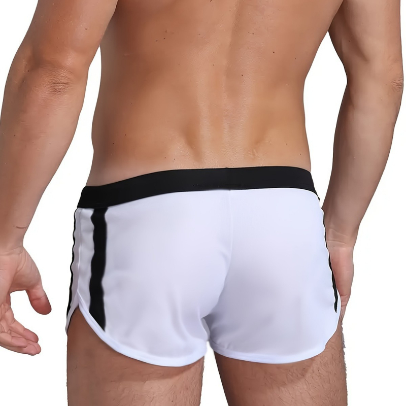 Meeste madala vöökohaga ja paeltega pitsist bokserid, moodne isiksus, kontrastse värvi disainiga rannaujumispüksid