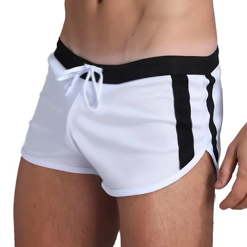 Meeste madala vöökohaga ja paeltega pitsist bokserid, moodne isiksus, kontrastse värvi disainiga rannaujumispüksid