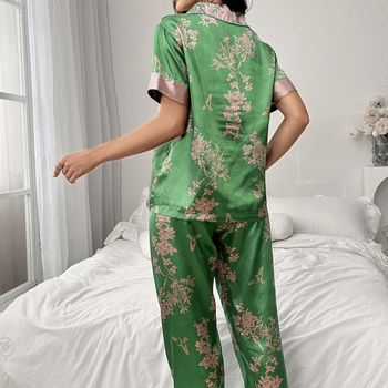 Διασυνοριακές ευρωπαϊκές και αμερικανικές πιτζάμες, απομίμηση μεταξιού Temu, δημοφιλή ρούχα για το σπίτι, γυναικεία εθνικού στιλ παντελόνια με κοντό μανίκι υψηλής ποιότητας που μπορούν να φορεθούν και σε εξωτερικούς χώρους