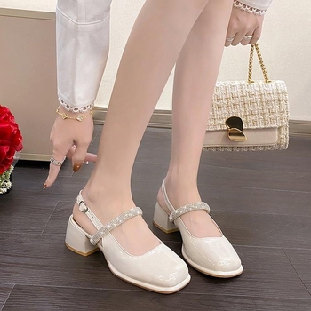 Καλοκαιρινά Νέα Γυναικεία Παπούτσια 2024 με Μεσαίο Τακούνι και Ανοιχτά Δάχτυλα, Γυναικεία Μοντέρνα Χωρίς Πλάτη, Πολυχρηστικά Mary Jane Crystal Diamond