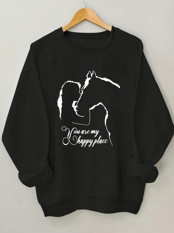 [Prekogranični europski kodeks] Majica s okruglim izrezom i printom crtanog konja, ležerna duga