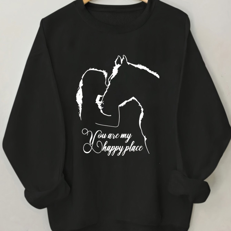 [Prekogranični europski kodeks] Majica s okruglim izrezom i printom crtanog konja, ležerna duga